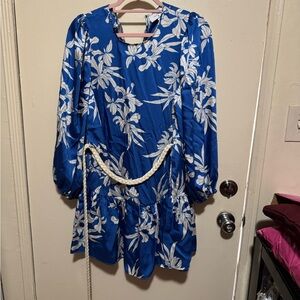 Alexis Blue and White Floral Kids Dress